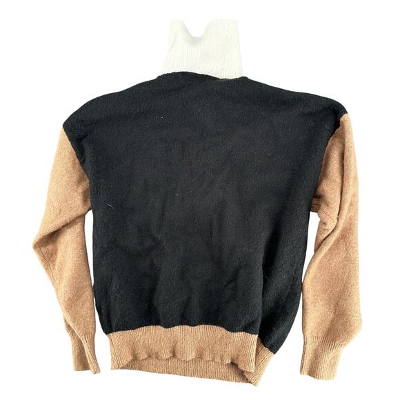 The Workshop Women's Color Block Sweater Funnel Neck Half Zip Small Brown Black - Picture 3 of 6